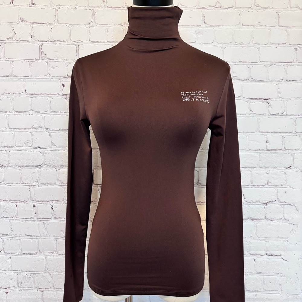 ZARA Long Sleeve Brown Mock Turtleneck Top--S